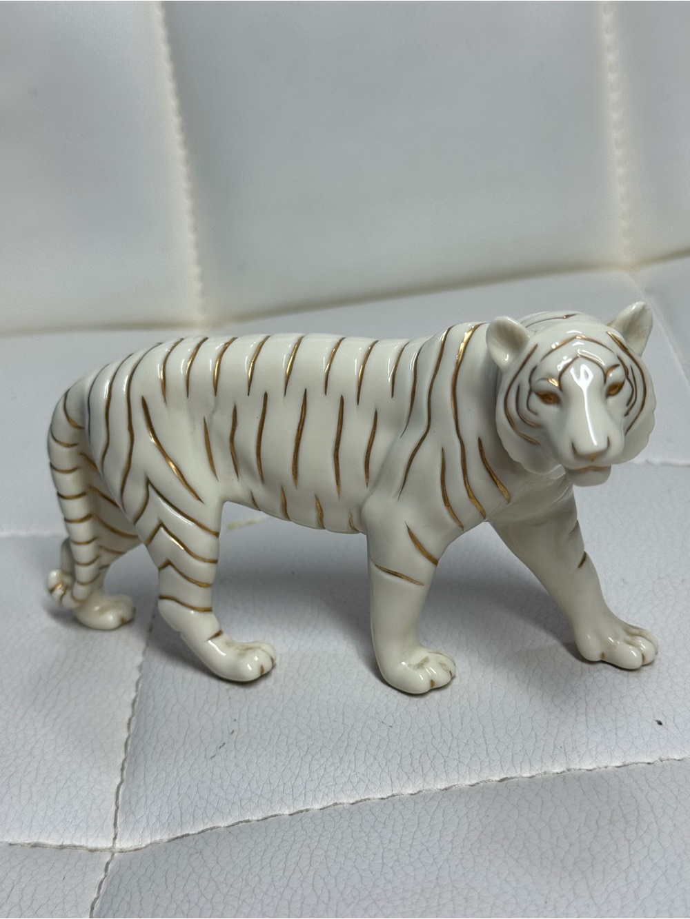 Lenox Porcelain White Tiger Figurine with Gold Accents